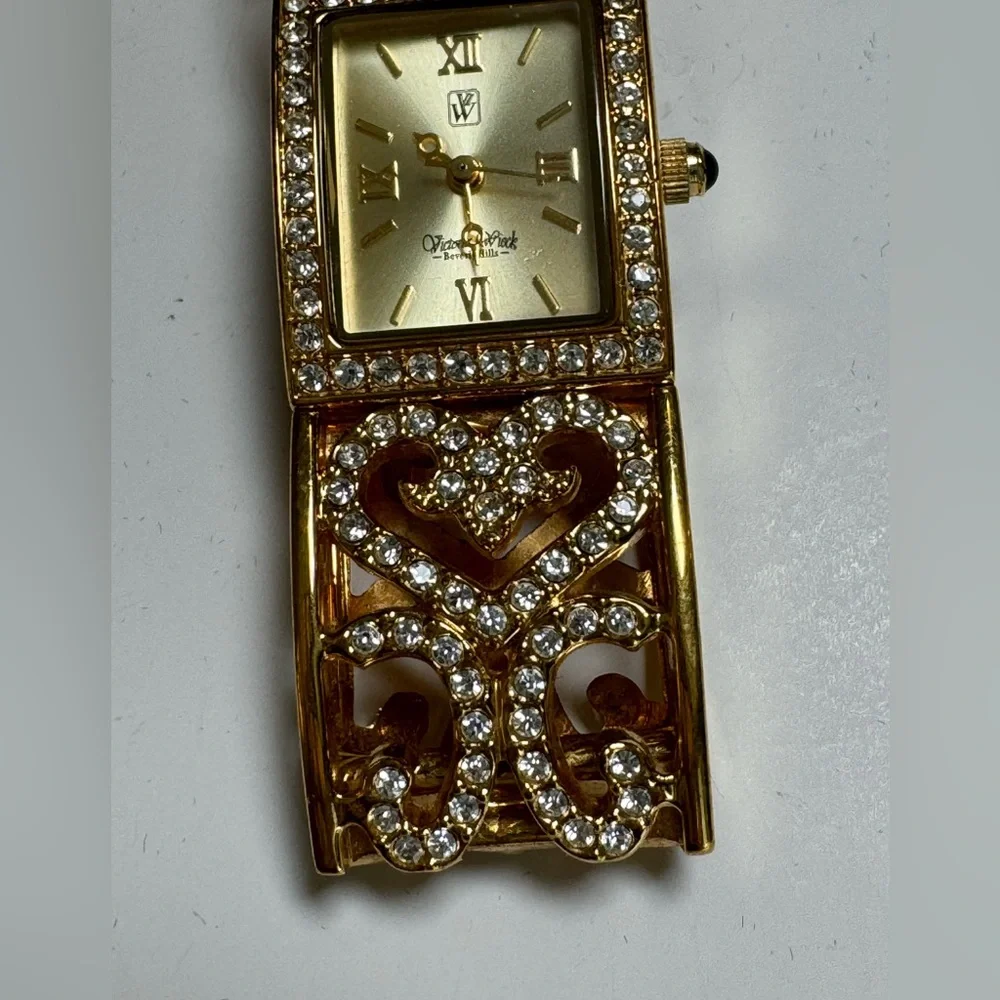 Soft Bangle hinged Link Crystal Bracelet Watch Victoria Wieck GOLD
